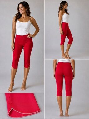 NWT Bright Red Stretch Pants Flared Hem Slit Made in France Medium